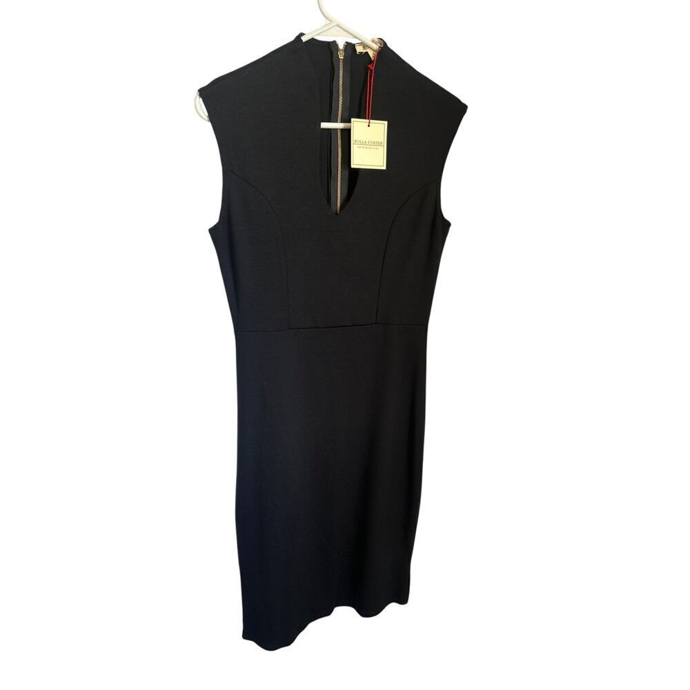 Rolla Coster Black Fitted Midi Dress Size Large Gold tone zipper up the back